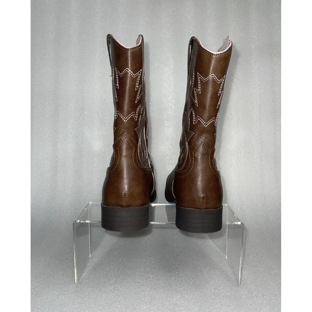 Wonder‎ Nation Brown Pull-on Square Toe Cowboy Cowgirl Boots Big Girls Size 5